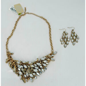 Catherine Stein Gold Tone Rhinestone Necklace Earrings Set NWT